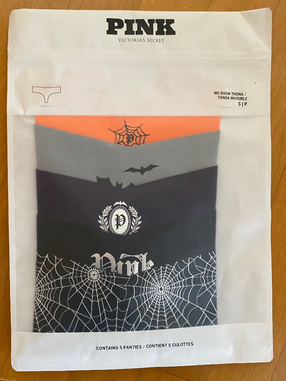 NWT PINK Victoria Secret 5 pack of Halloween theme No Show Thong panties Small